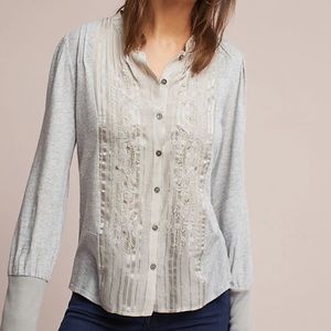 Anthropologie Tiny Silk Embroidered Long Sleeve Top